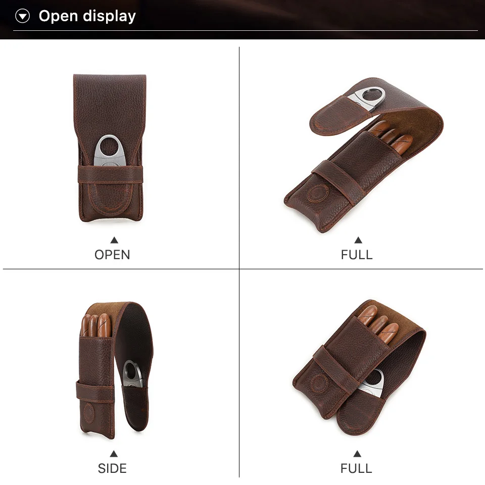 Vintage Genuine Leather 3-Finger Cigars Holder Portable Humidor Box With Cutter Case For Men Men's Gift Box/Gift Bag