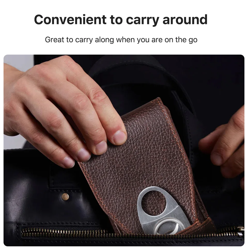 Vintage Genuine Leather 3-Finger Cigars Holder Portable Humidor Box With Cutter Case For Men Men's Gift Box/Gift Bag
