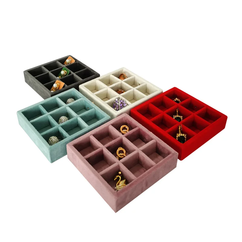 Soft Velvet Jewelry Storage Tray Earring Brooch Cufflinks Organizer Case Ring Pendant Small Item Holder 11*11cm
