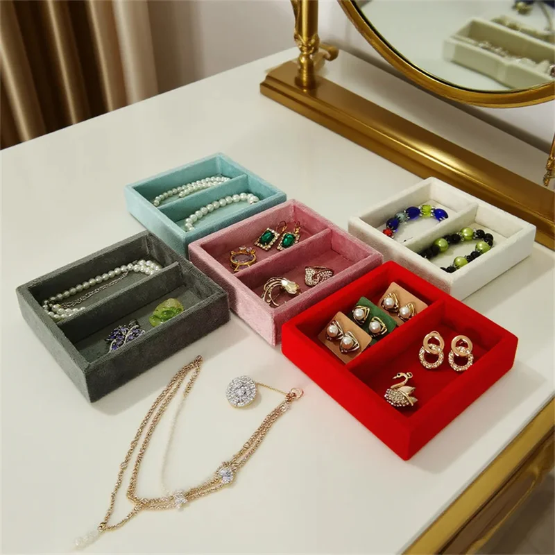Soft Velvet Jewelry Storage Tray Earring Brooch Cufflinks Organizer Case Ring Pendant Small Item Holder 11*11cm