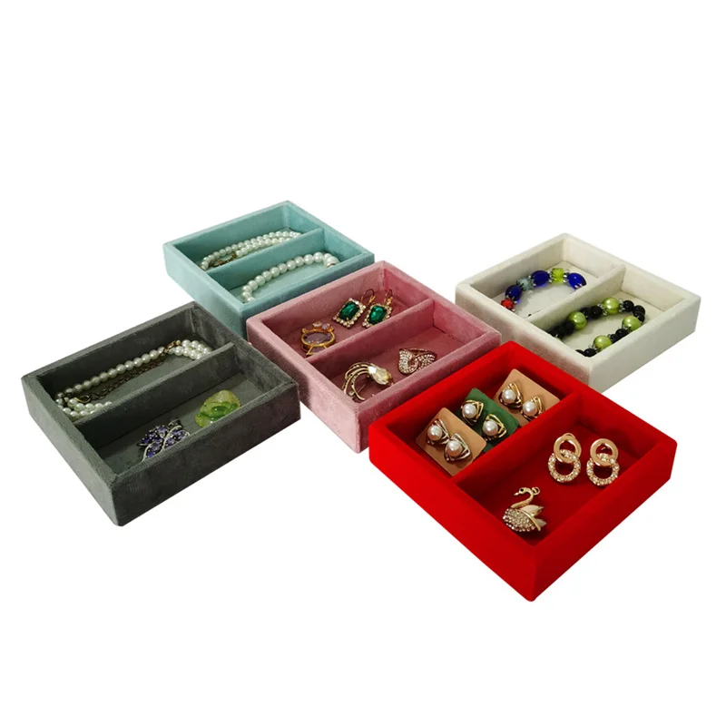 Soft Velvet Jewelry Storage Tray Earring Brooch Cufflinks Organizer Case Ring Pendant Small Item Holder 11*11cm