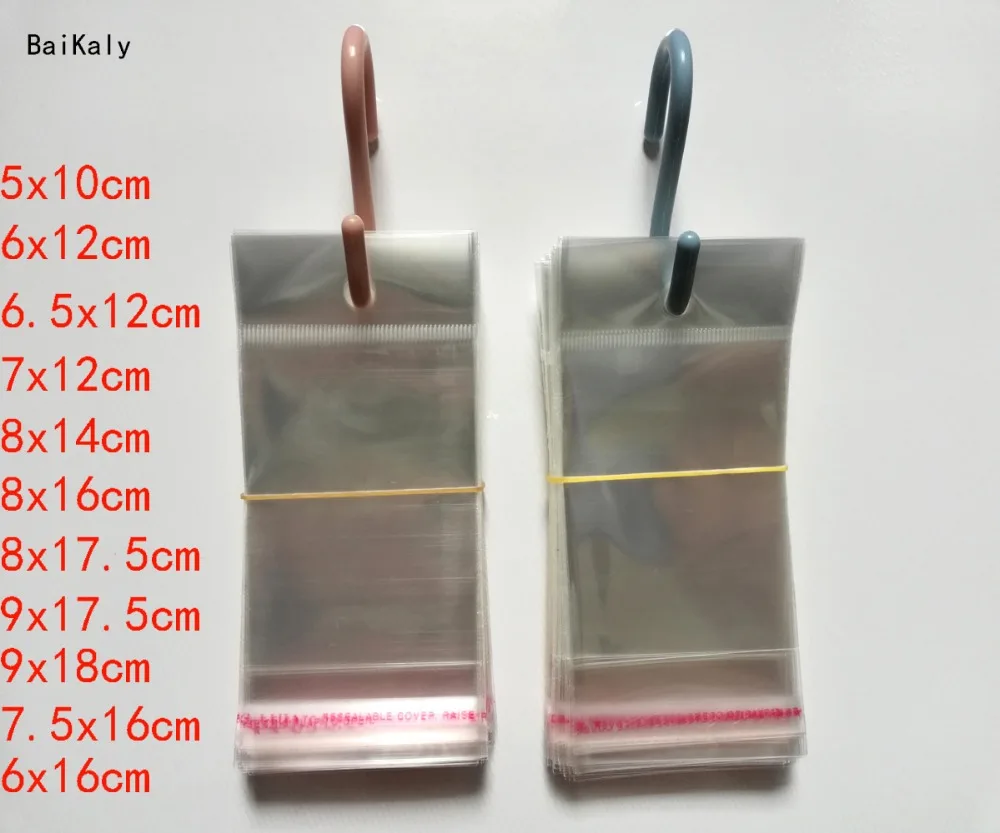 1000pcs/lot Clear Self Adhesive Seal Plastic Bags Transparent Resealable Cellophane Poly Packing Bags OPP Bag With Hanging Hole