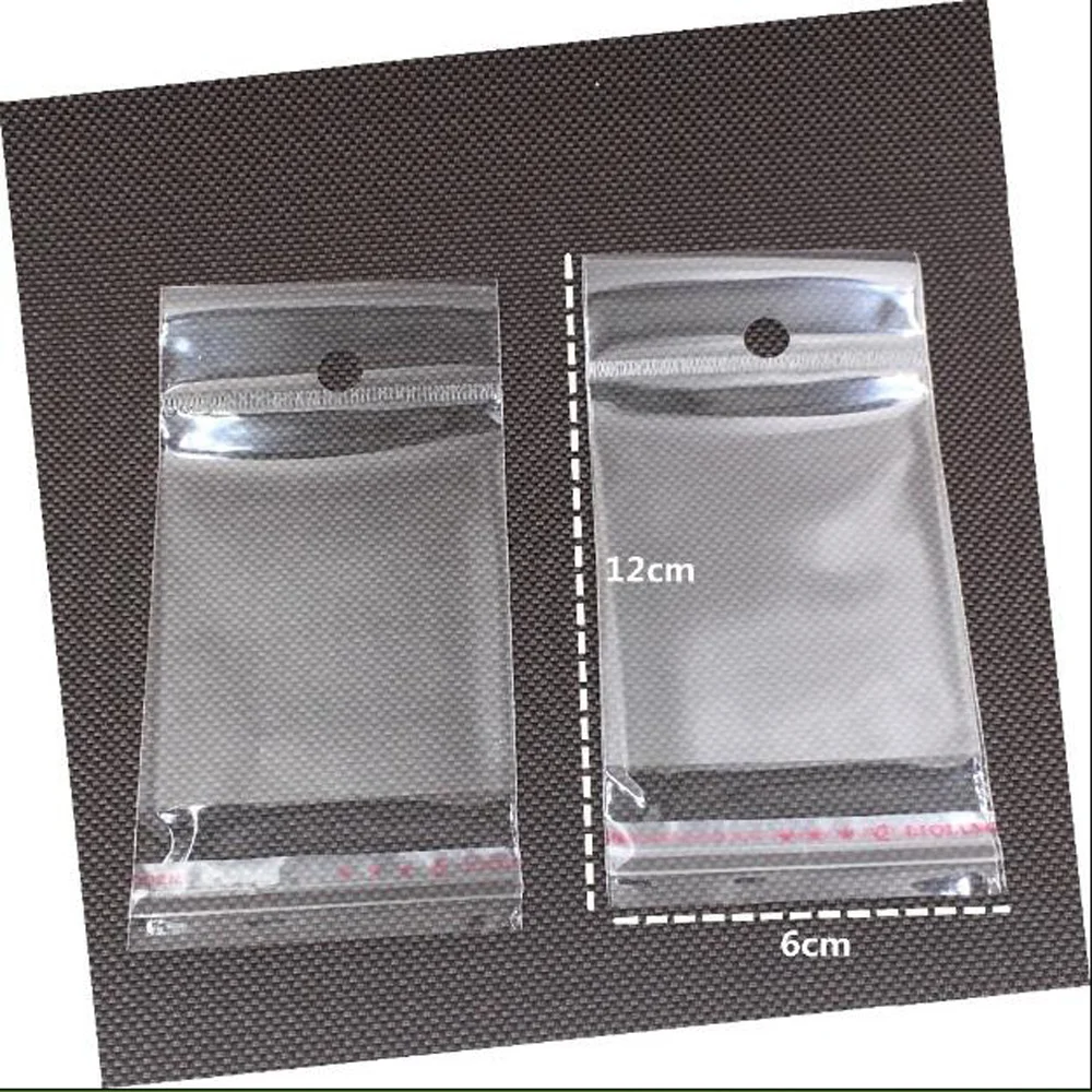 1000pcs/lot Clear Self Adhesive Seal Plastic Bags Transparent Resealable Cellophane Poly Packing Bags OPP Bag With Hanging Hole