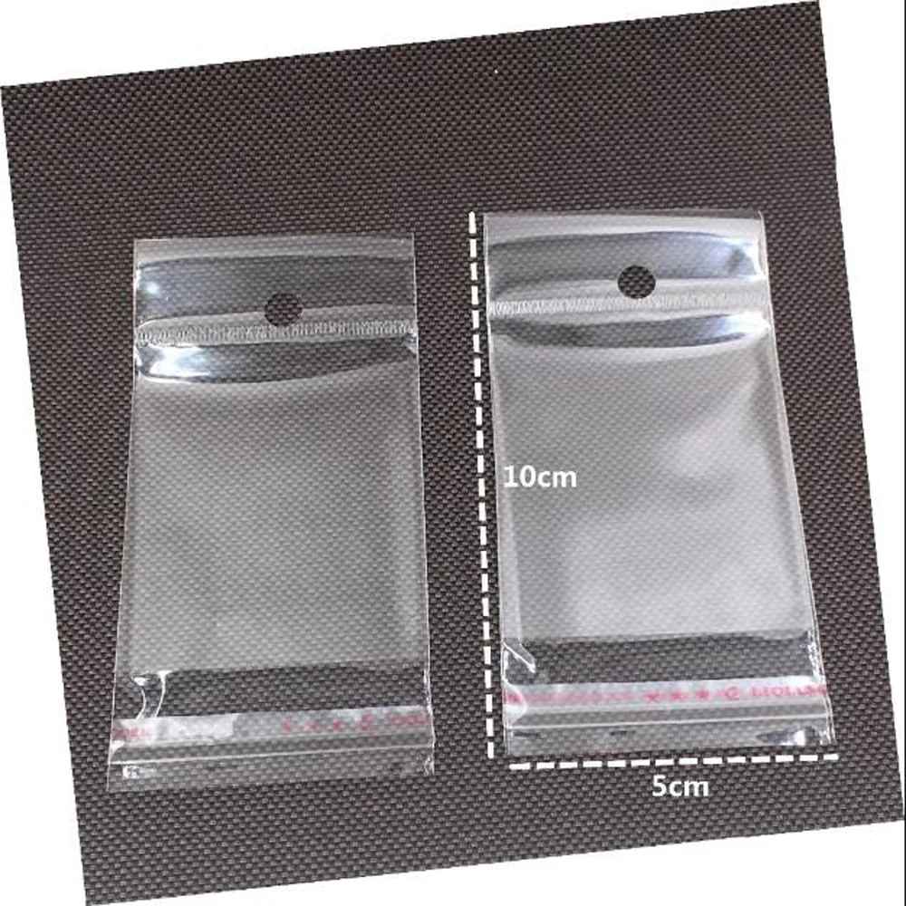 1000pcs/lot Clear Self Adhesive Seal Plastic Bags Transparent Resealable Cellophane Poly Packing Bags OPP Bag With Hanging Hole