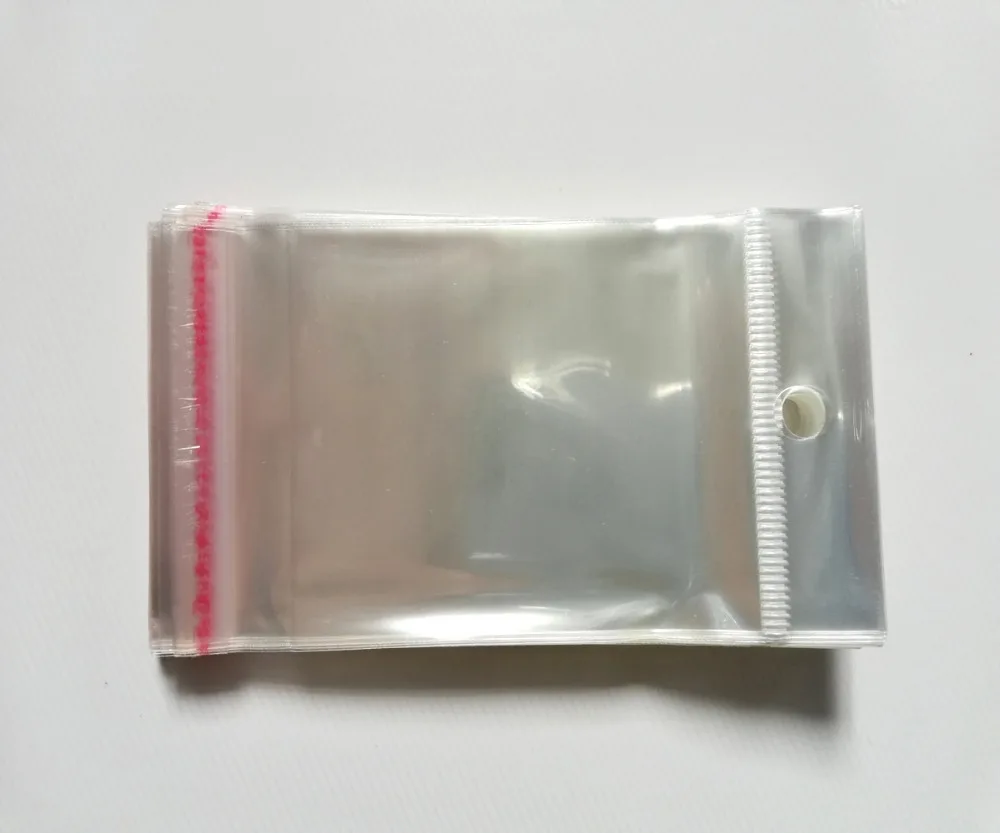 1000pcs/lot Clear Self Adhesive Seal Plastic Bags Transparent Resealable Cellophane Poly Packing Bags OPP Bag With Hanging Hole