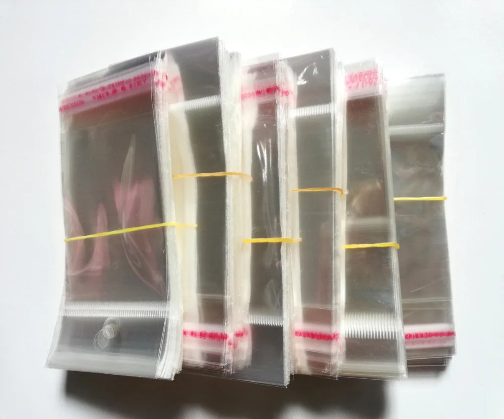 1000pcs/lot Clear Self Adhesive Seal Plastic Bags Transparent Resealable Cellophane Poly Packing Bags OPP Bag With Hanging Hole