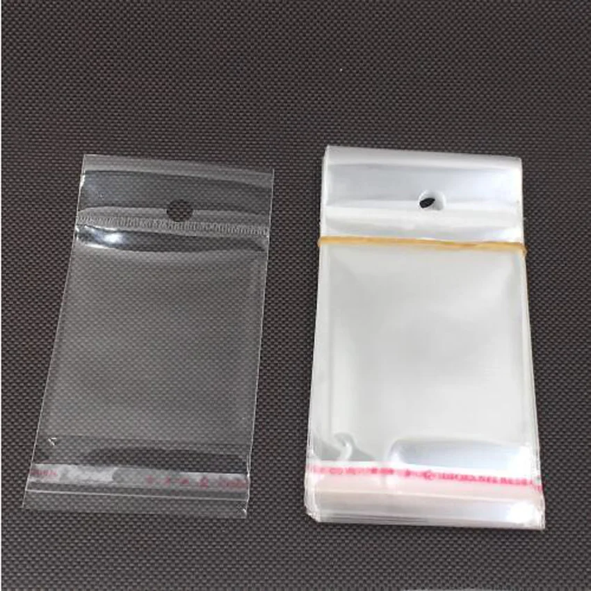 1000pcs/lot Clear Self Adhesive Seal Plastic Bags Transparent Resealable Cellophane Poly Packing Bags OPP Bag With Hanging Hole