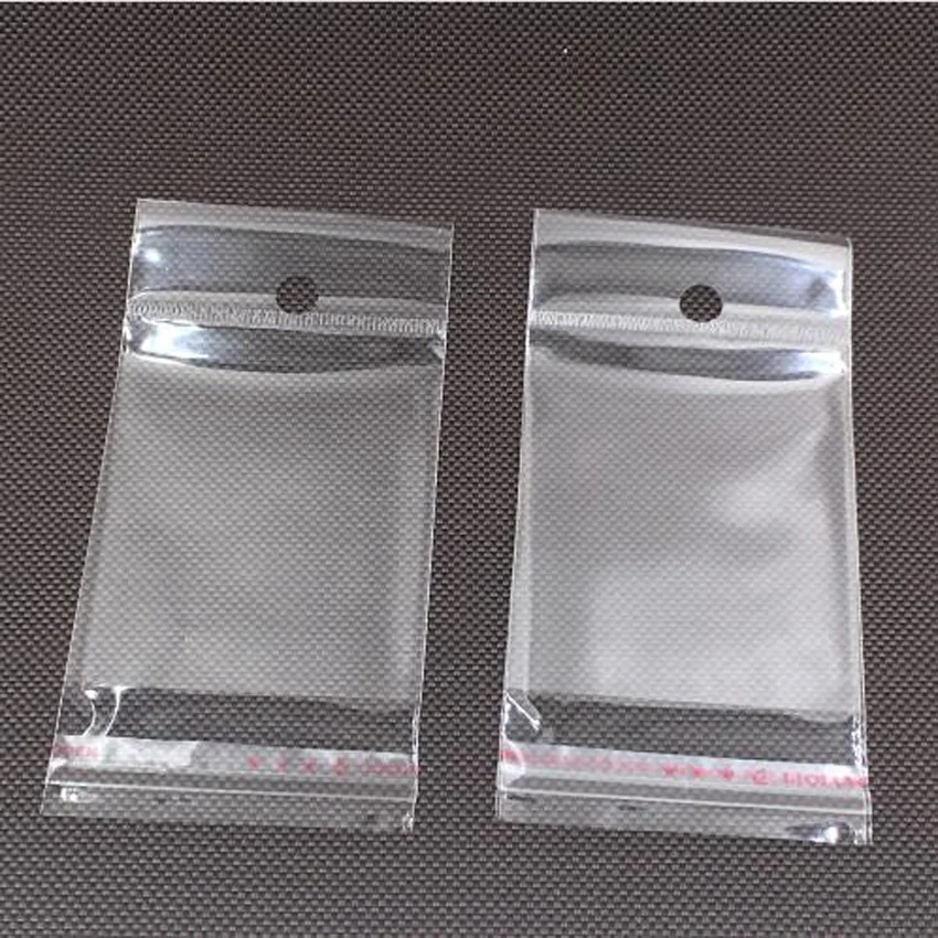 1000pcs/lot Clear Self Adhesive Seal Plastic Bags Transparent Resealable Cellophane Poly Packing Bags OPP Bag With Hanging Hole