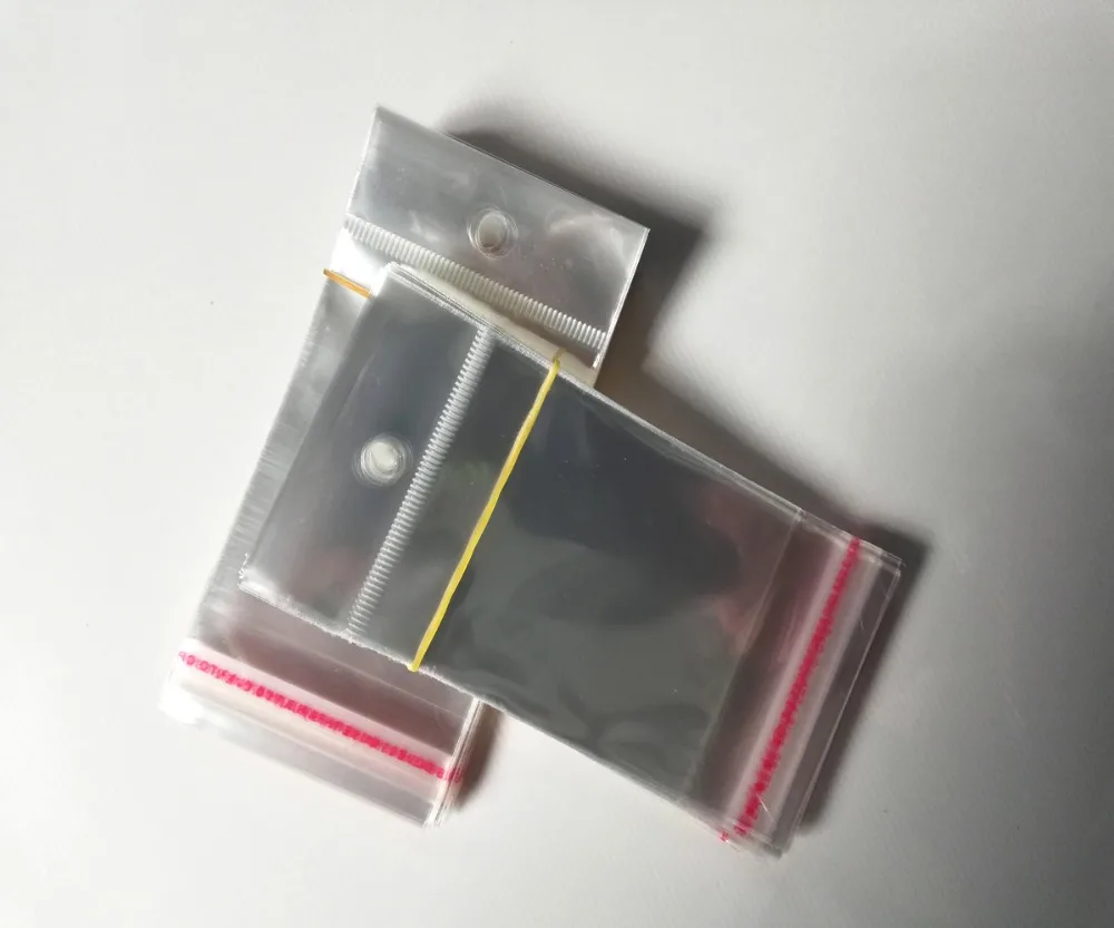 1000pcs/lot Clear Self Adhesive Seal Plastic Bags Transparent Resealable Cellophane Poly Packing Bags OPP Bag With Hanging Hole
