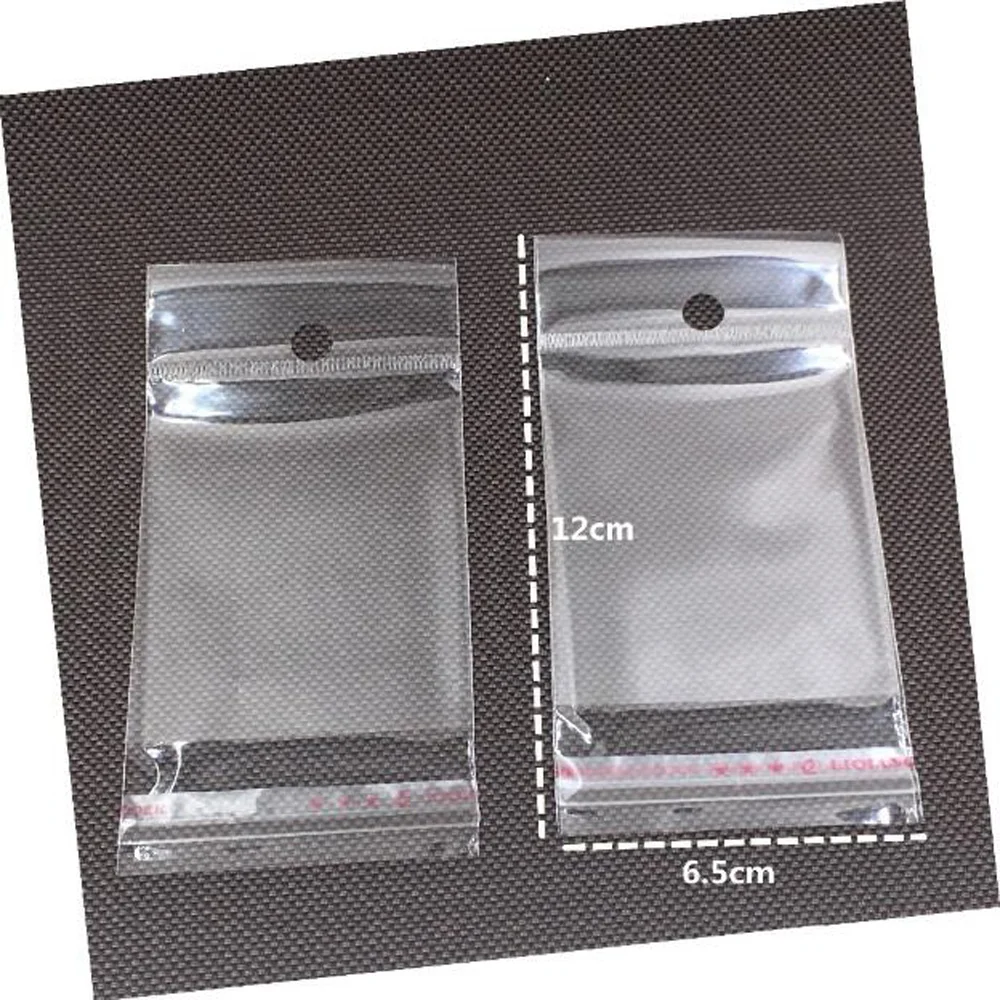1000pcs/lot Clear Self Adhesive Seal Plastic Bags Transparent Resealable Cellophane Poly Packing Bags OPP Bag With Hanging Hole