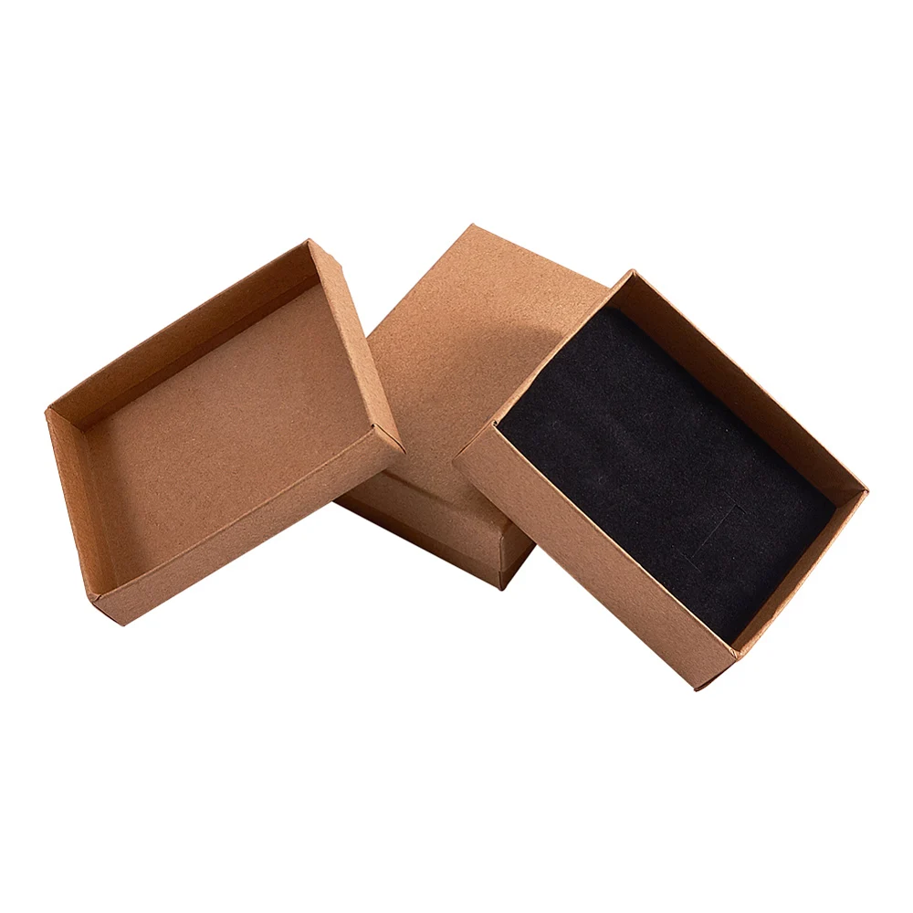 12pcs Kraft Cotton Filled Cardboard Jewelry Box with Sponge Insert, 9x7x3cm Rectangle Display Box for Ring Necklace Earring Set