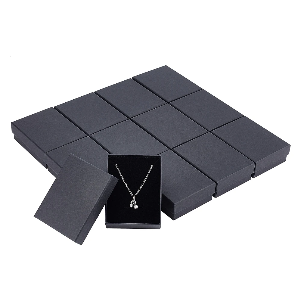 12pcs Kraft Cotton Filled Cardboard Jewelry Box with Sponge Insert, 9x7x3cm Rectangle Display Box for Ring Necklace Earring Set