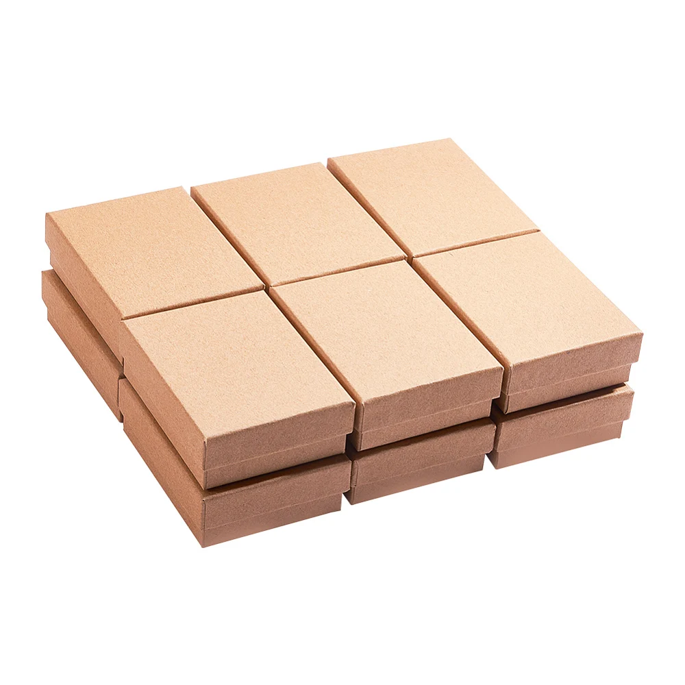 12pcs Kraft Cotton Filled Cardboard Jewelry Box with Sponge Insert, 9x7x3cm Rectangle Display Box for Ring Necklace Earring Set