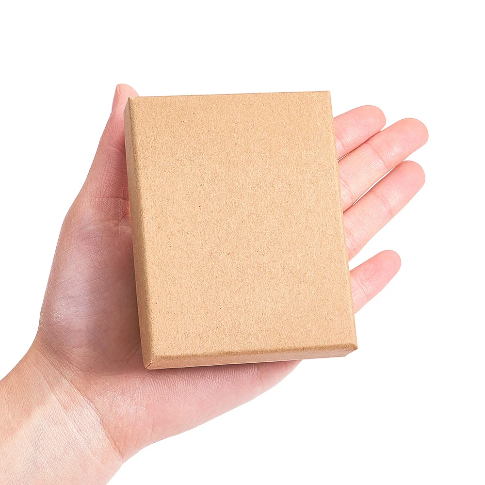12pcs Kraft Cotton Filled Cardboard Jewelry Box with Sponge Insert, 9x7x3cm Rectangle Display Box for Ring Necklace Earring Set