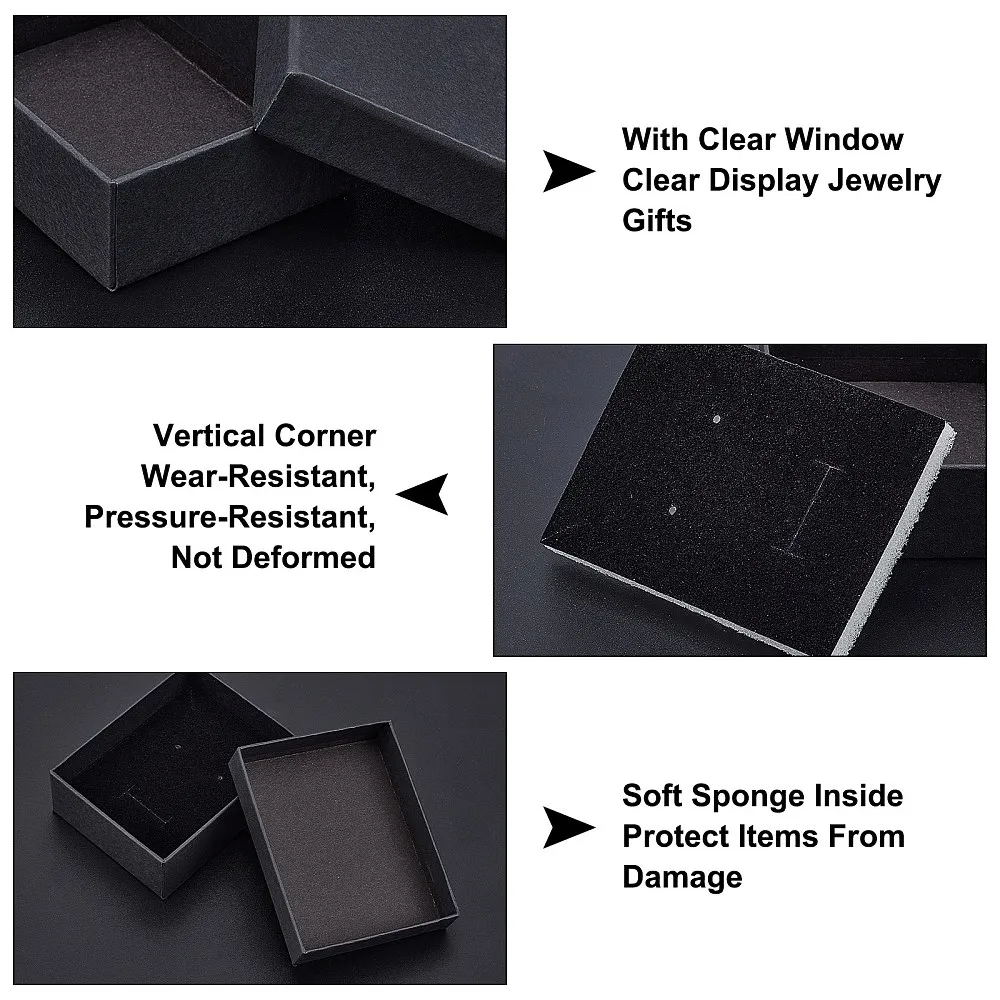 12pcs Kraft Cotton Filled Cardboard Jewelry Box with Sponge Insert, 9x7x3cm Rectangle Display Box for Ring Necklace Earring Set
