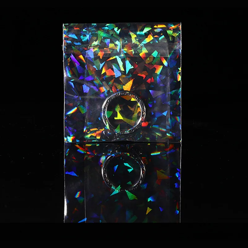 50pcs/lot Transparent Laser Fragment Self-adhesive Bag Plastic Pouch for Jewelry Retail Display Packaging Flash Holographic Bag