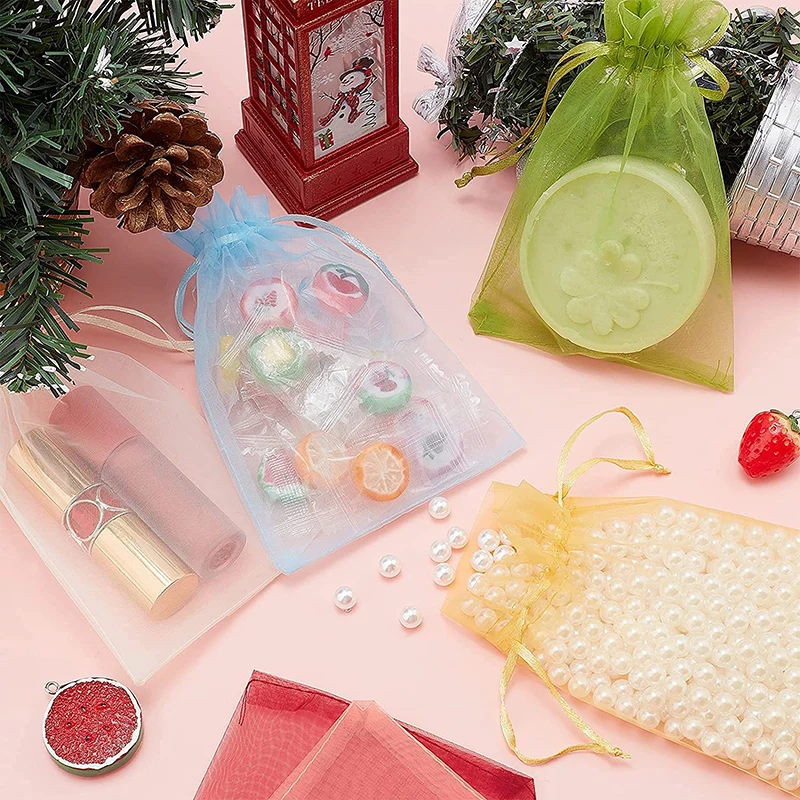 Wholesale 50pcs/lot Adjustable Organza Bag 5x7cm 7x9cm 9x12cm 10x15cm Drawstring Jewelry Packaging Candy Wedding Gifts Pouches