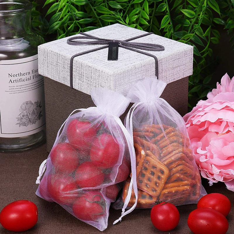 Wholesale 50pcs/lot Adjustable Organza Bag 5x7cm 7x9cm 9x12cm 10x15cm Drawstring Jewelry Packaging Candy Wedding Gifts Pouches