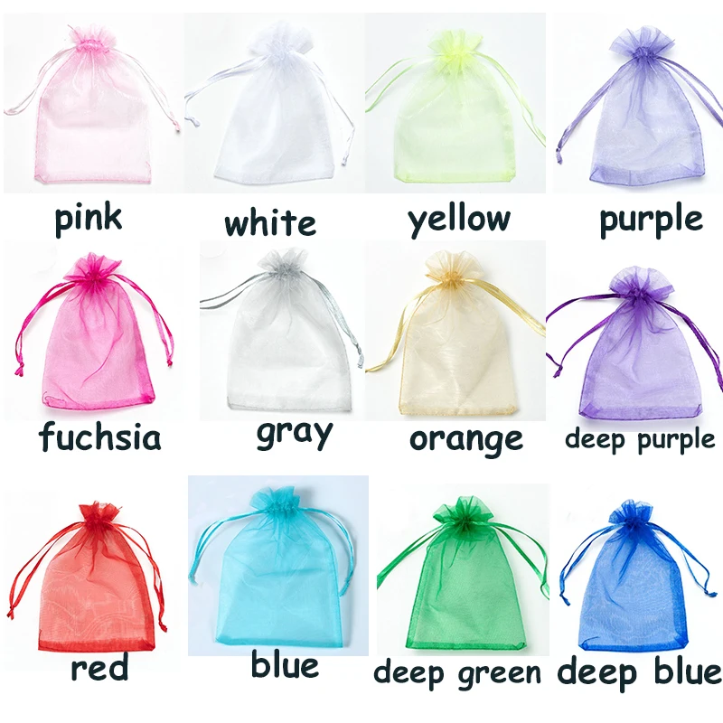 Wholesale 50pcs/lot Adjustable Organza Bag 5x7cm 7x9cm 9x12cm 10x15cm Drawstring Jewelry Packaging Candy Wedding Gifts Pouches