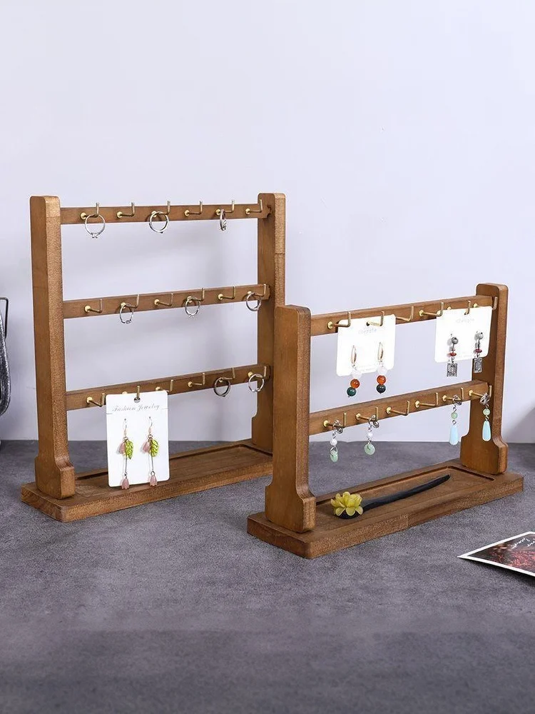 Wooden Jewelry Display Stand Necklace Bracelet Key Holder Hook Storage Rack Earring Pin Brooch Holder Stand Organizer