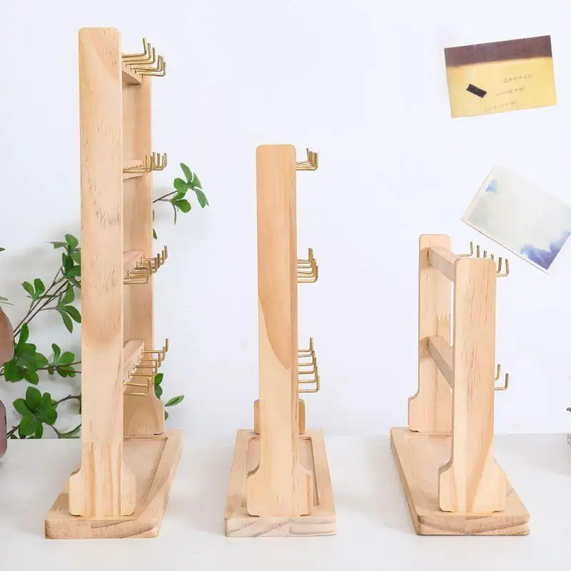 Wooden Jewelry Display Stand Necklace Bracelet Key Holder Hook Storage Rack Earring Pin Brooch Holder Stand Organizer