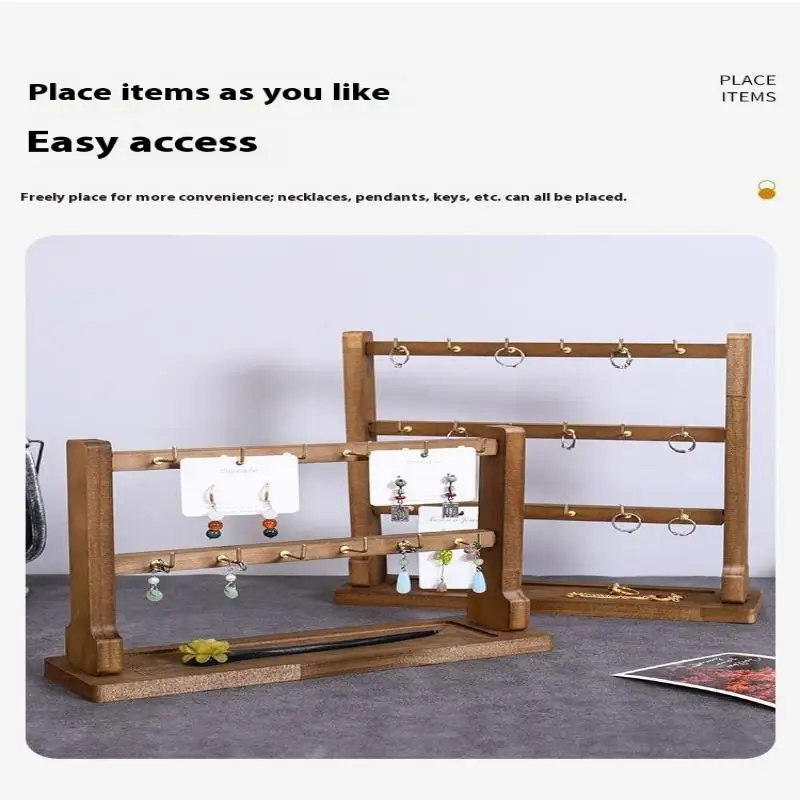 Wooden Jewelry Display Stand Necklace Bracelet Key Holder Hook Storage Rack Earring Pin Brooch Holder Stand Organizer