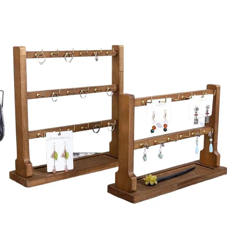 Wooden Jewelry Display Stand Necklace Bracelet Key Holder Hook Storage Rack Earring Pin Brooch Holder Stand Organizer