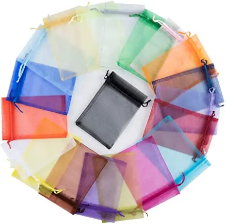 50pcs/lot 7x9cm 9x12cm Drawstring Organza Bags Jewelry Packaging Bags Candy Wedding Birthday Bags Gifts Pouches Sweets Pouches