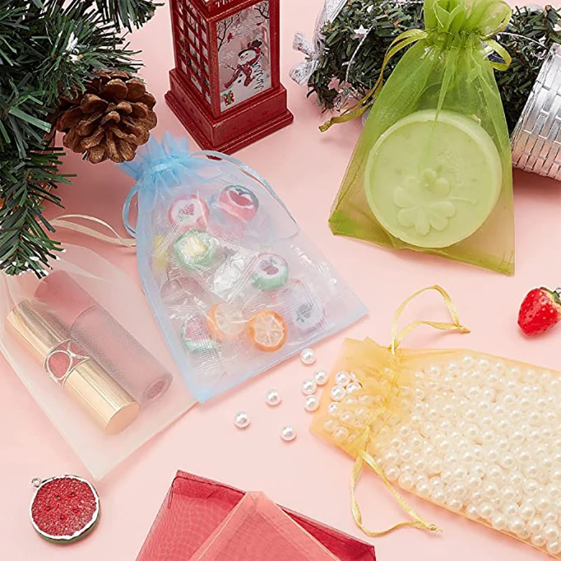 50pcs/lot 7x9cm 9x12cm Drawstring Organza Bags Jewelry Packaging Bags Candy Wedding Birthday Bags Gifts Pouches Sweets Pouches
