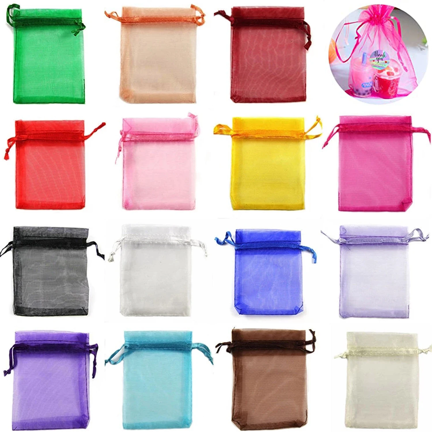50pcs/lot 7x9cm 9x12cm Drawstring Organza Bags Jewelry Packaging Bags Candy Wedding Birthday Bags Gifts Pouches Sweets Pouches
