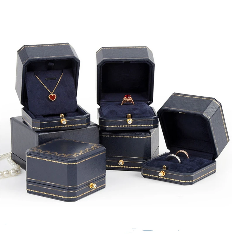 Classic Jewellery Wedding Double Ring Box Luxury Jewelry Cases Packaging For Necklace Pendant Display Case Ring Box Custom
