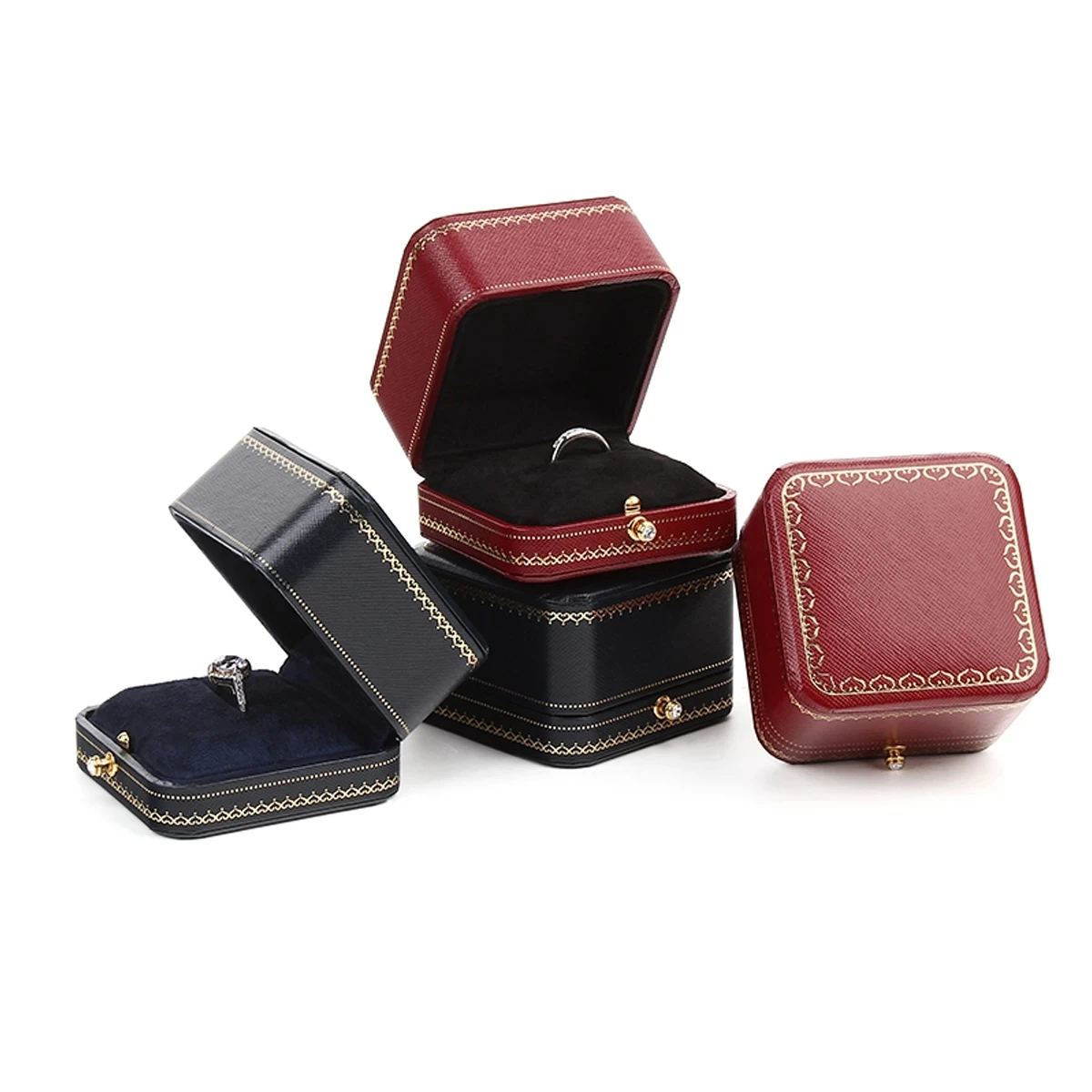 Classic Jewellery Wedding Double Ring Box Luxury Jewelry Cases Packaging For Necklace Pendant Display Case Ring Box Custom