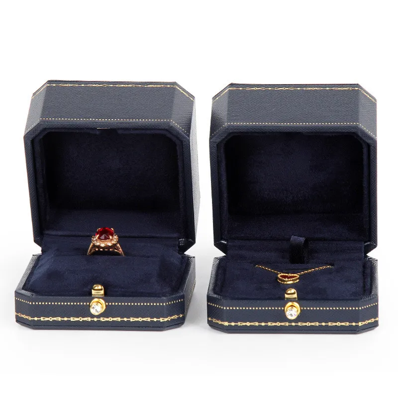 Classic Jewellery Wedding Double Ring Box Luxury Jewelry Cases Packaging For Necklace Pendant Display Case Ring Box Custom