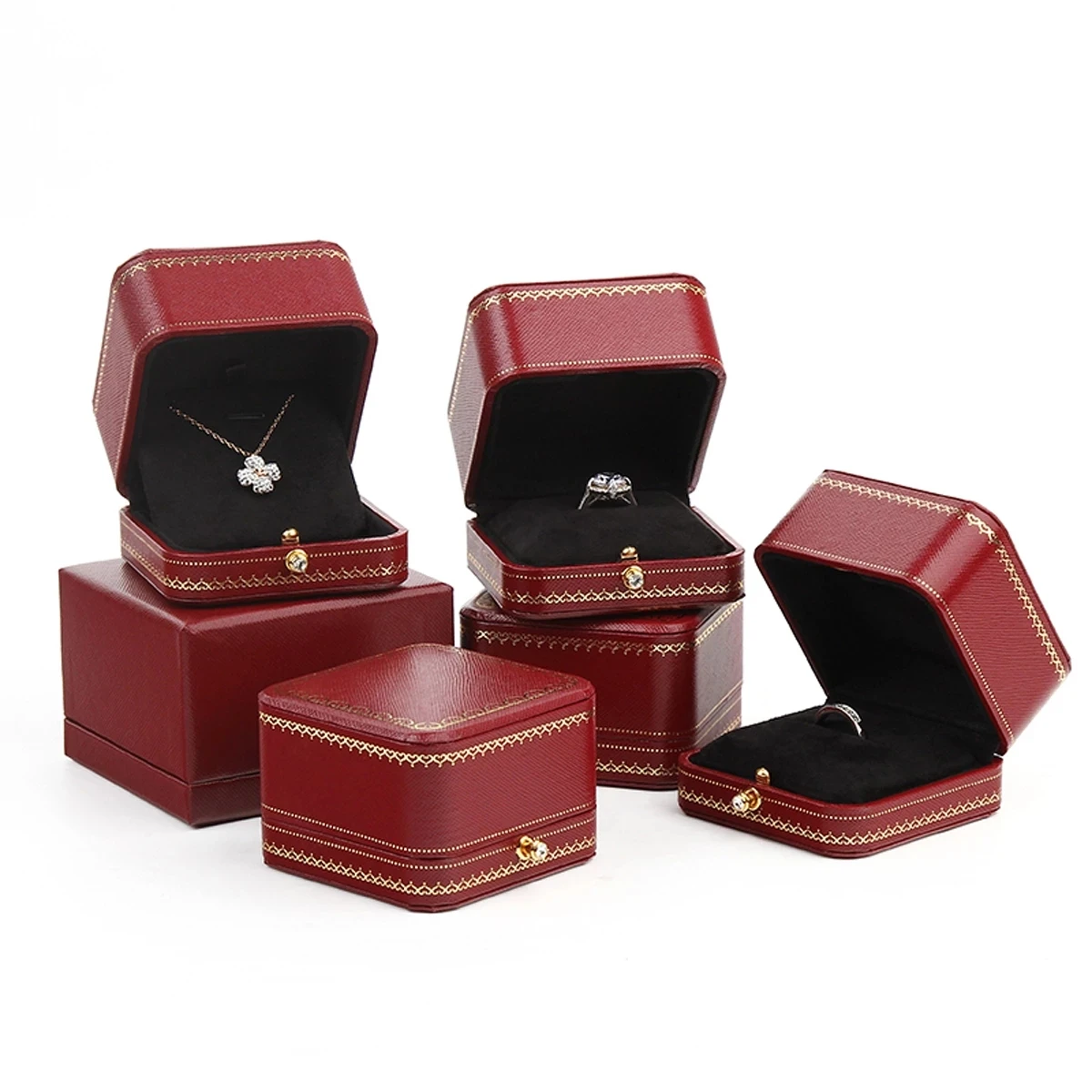 Classic Jewellery Wedding Double Ring Box Luxury Jewelry Cases Packaging For Necklace Pendant Display Case Ring Box Custom