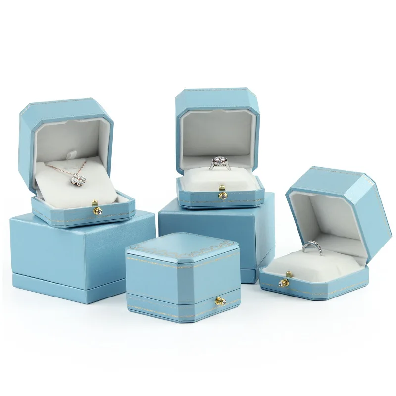 Classic Jewellery Wedding Double Ring Box Luxury Jewelry Cases Packaging For Necklace Pendant Display Case Ring Box Custom