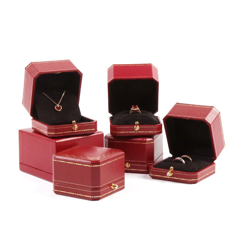 Classic Jewellery Wedding Double Ring Box Luxury Jewelry Cases Packaging For Necklace Pendant Display Case Ring Box Custom