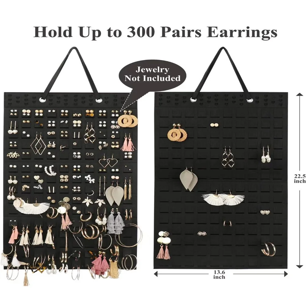 300Pairs Hanging Jewelry Organizer Bag for Earrings Necklace Bracelets Display Storage Double Sided Felt Rotating Hanger Joyero