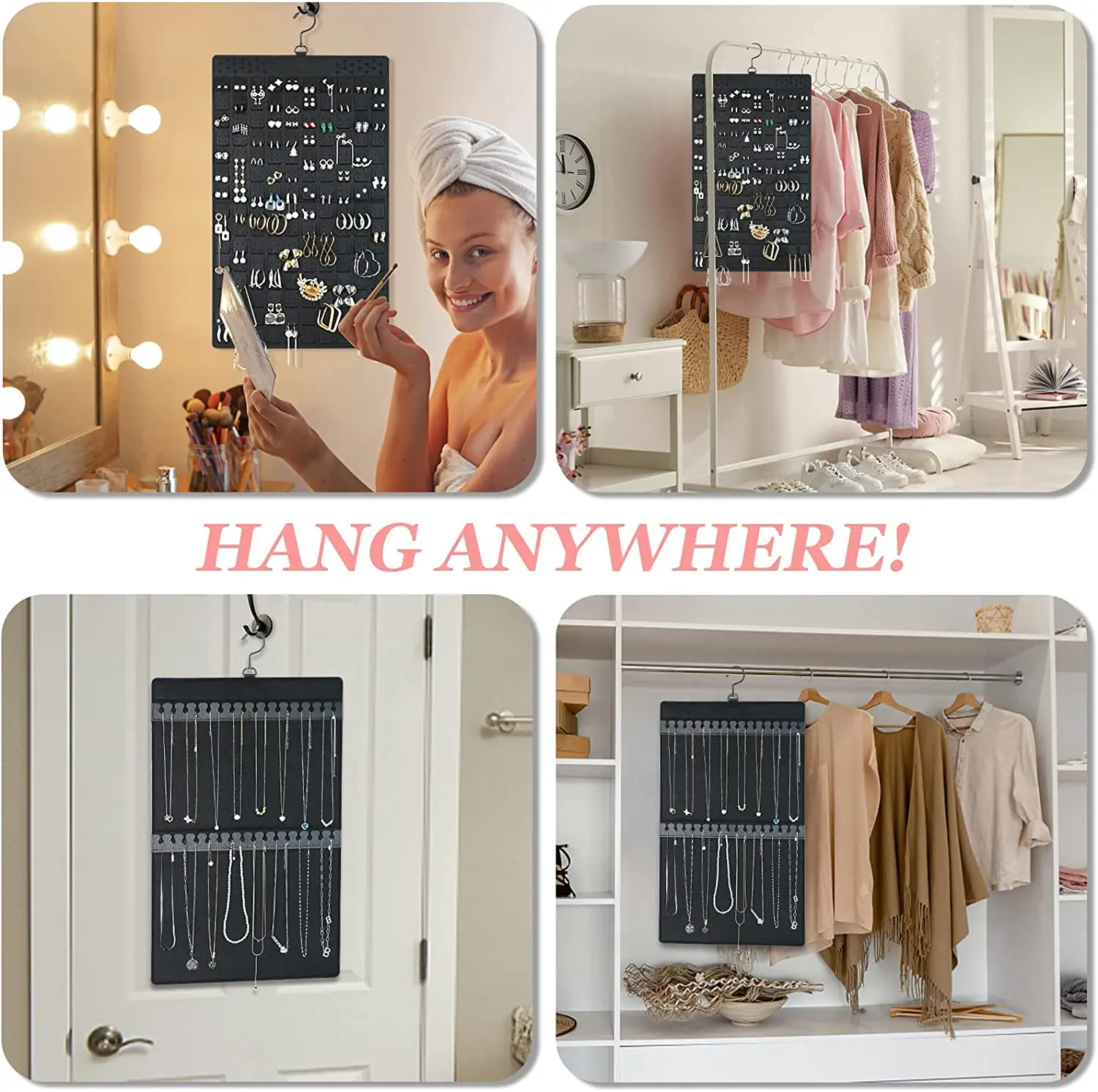 300Pairs Hanging Jewelry Organizer Bag for Earrings Necklace Bracelets Display Storage Double Sided Felt Rotating Hanger Joyero