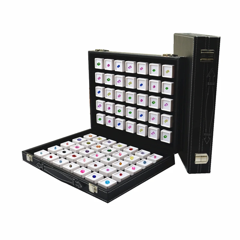 Grids Jewelry Gem Travel Display Leather Carrying Bag Show Case Loose Diamond Gemstone Bead Collection Storage Box Glass Top Lid