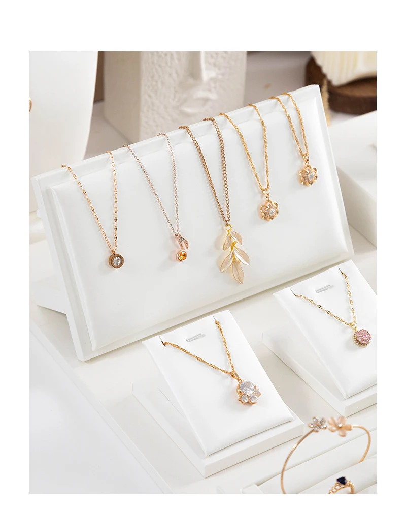 Elegant White Leather Earrings Bracelet Jewelry Display Holder Showcase Ring Stand Tray Pendant Necklace Mannequin Bust Model