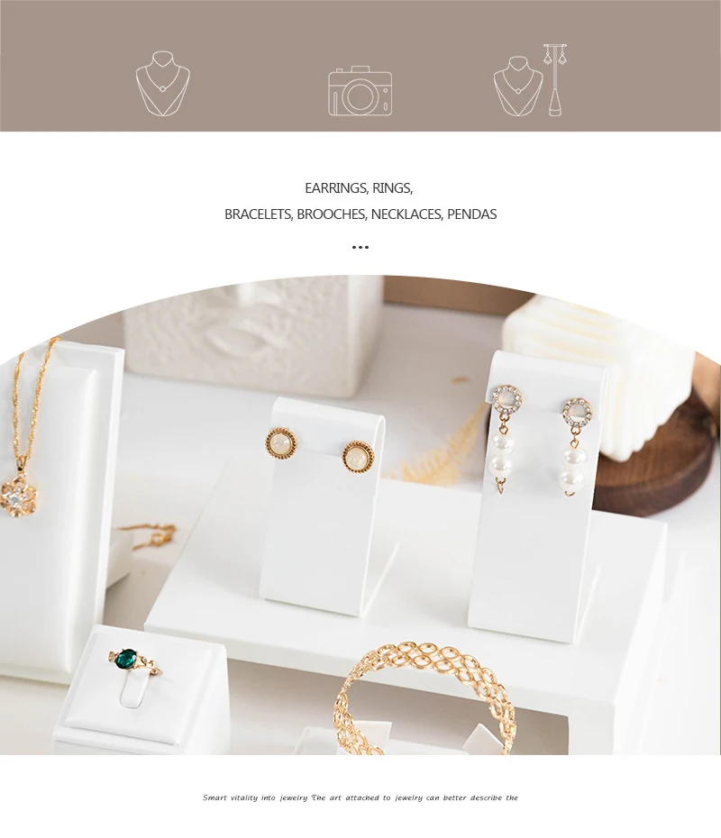 Elegant White Leather Earrings Bracelet Jewelry Display Holder Showcase Ring Stand Tray Pendant Necklace Mannequin Bust Model