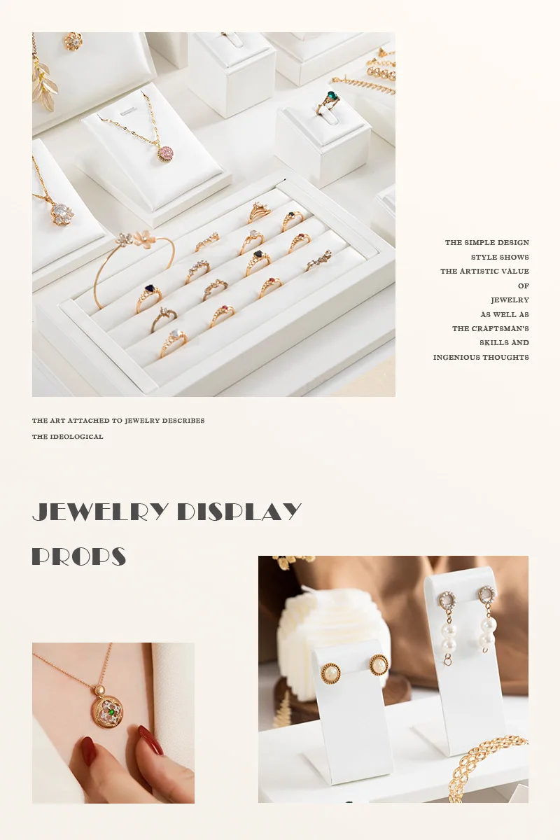 Elegant White Leather Earrings Bracelet Jewelry Display Holder Showcase Ring Stand Tray Pendant Necklace Mannequin Bust Model