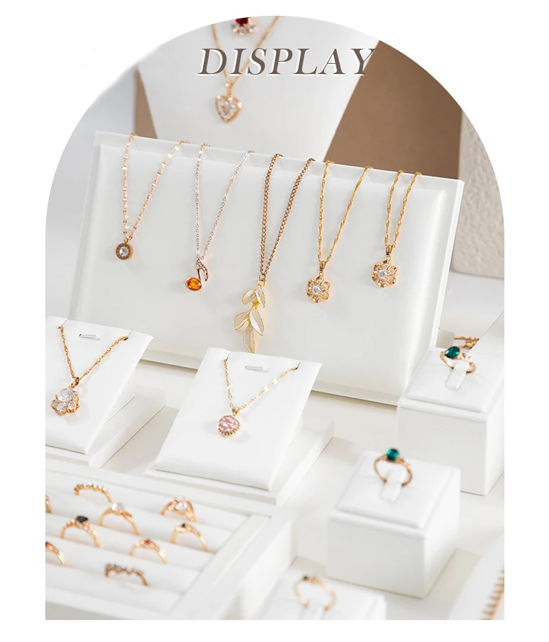 Elegant White Leather Earrings Bracelet Jewelry Display Holder Showcase Ring Stand Tray Pendant Necklace Mannequin Bust Model
