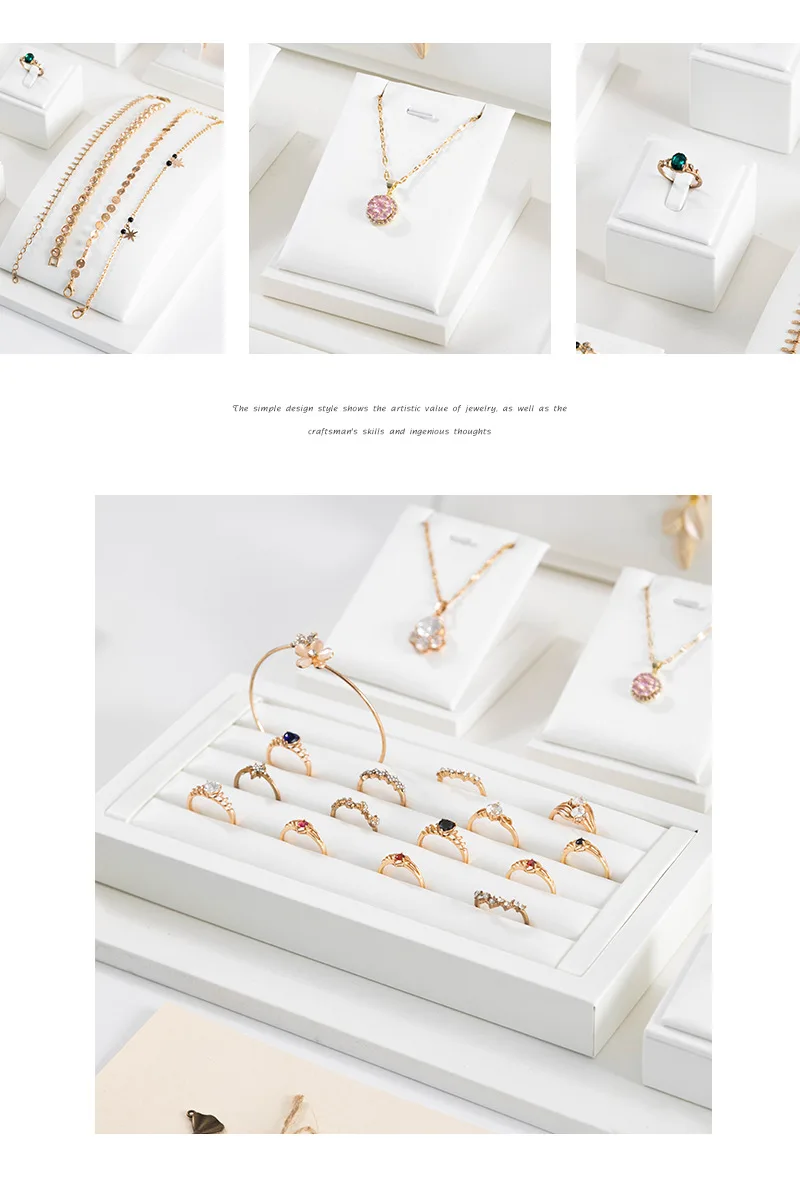 Elegant White Leather Earrings Bracelet Jewelry Display Holder Showcase Ring Stand Tray Pendant Necklace Mannequin Bust Model