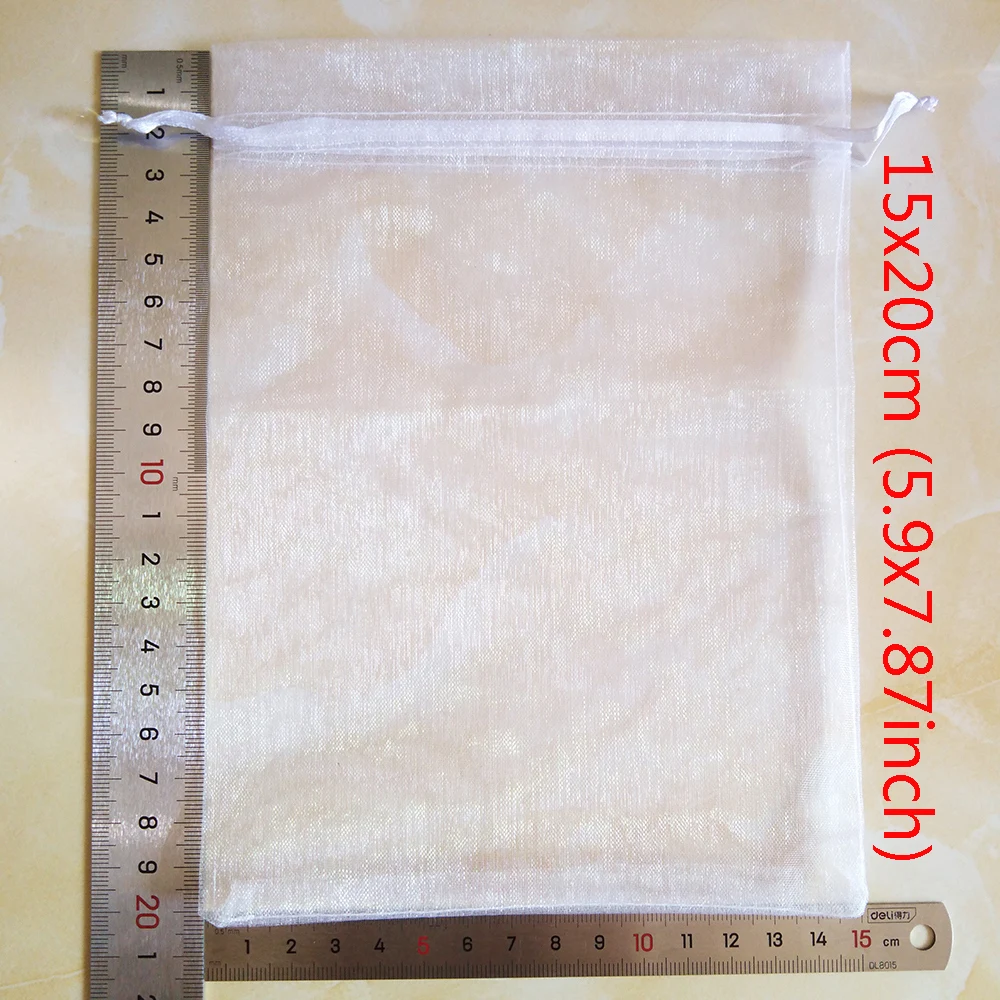 100pcs Organza Pouch 15x20 17x23 20x30 25x35cm Drawable Organza Bags Jewelry Packaging Bags Wedding Party Gift Bag Favor Bags