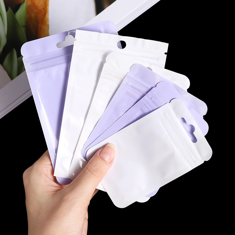50pcs/lot Reusable Plastic Zip Lock Bags Transparent Purple color Sealing Bag for DIY Jewelry Retail Display Wrap Packaging Bag