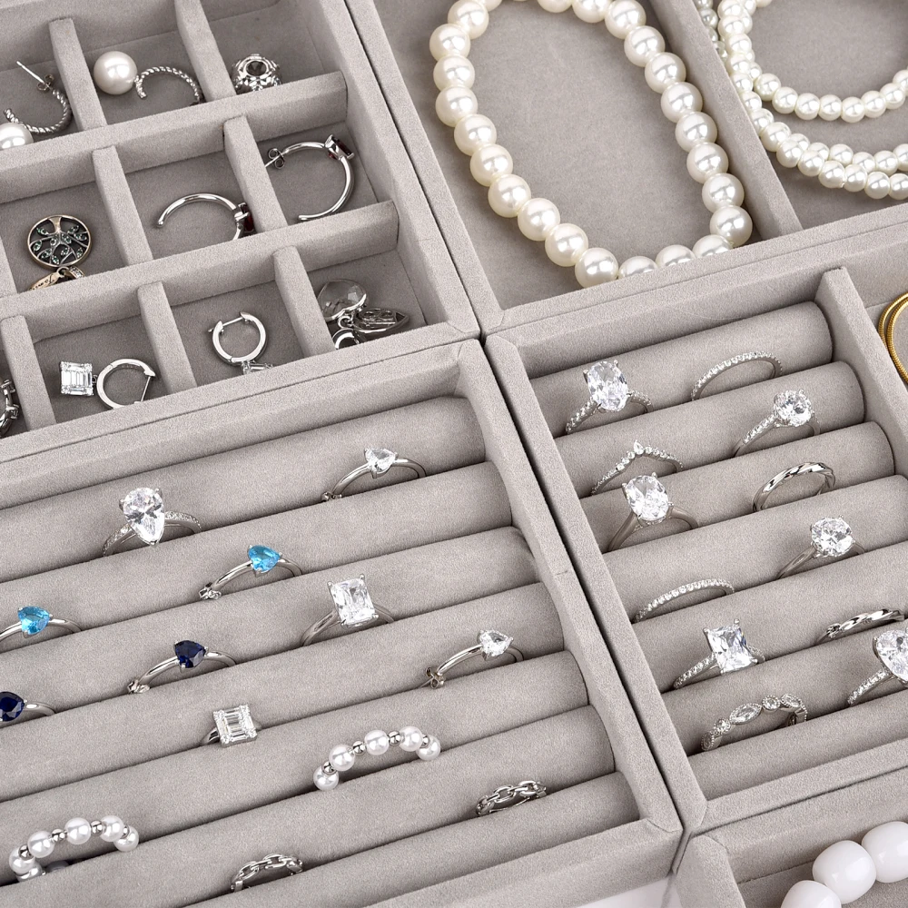 Velvet Jewelry Box Display Tray Drawer Storage Jewellery Holder For Ring Earrings Necklace Bracelet Soft Velvet Organizer Case