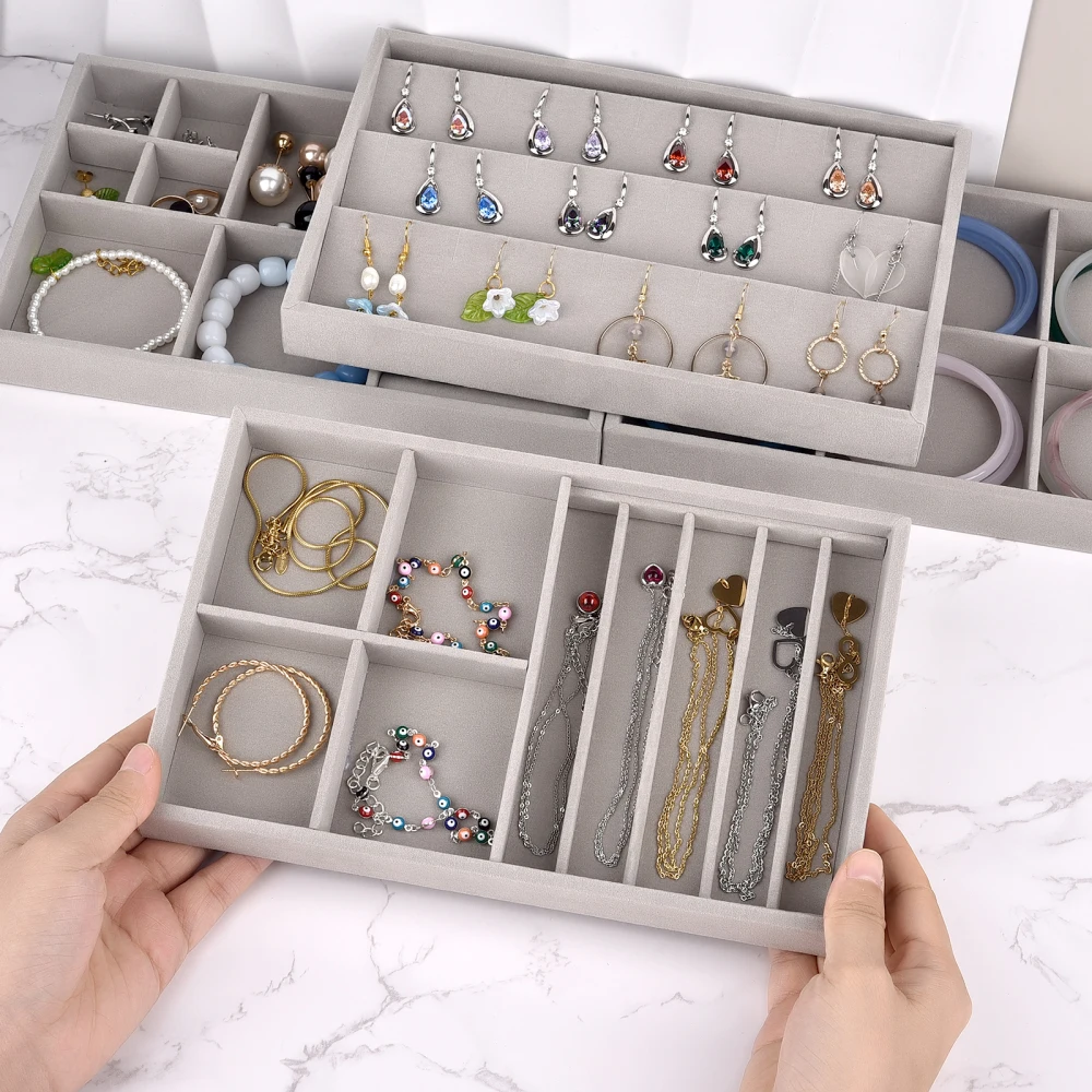 Velvet Jewelry Box Display Tray Drawer Storage Jewellery Holder For Ring Earrings Necklace Bracelet Soft Velvet Organizer Case