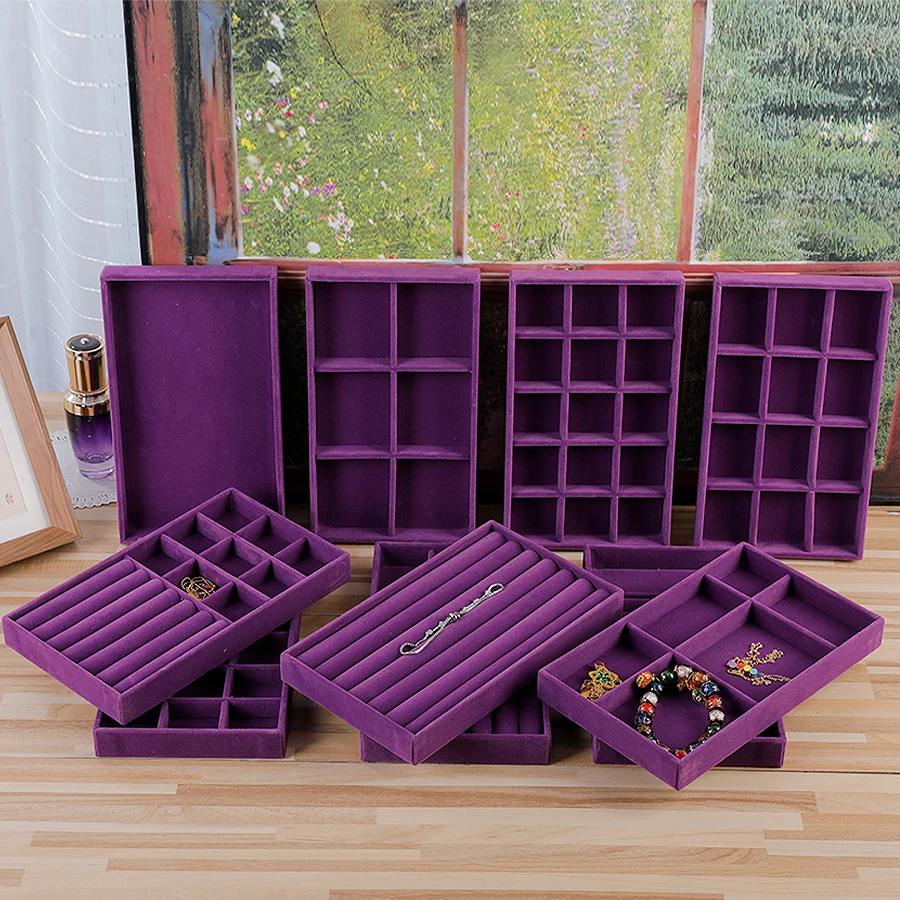 1PC, Flocking Jewelry Box Jewelry Tray, Color: Violet