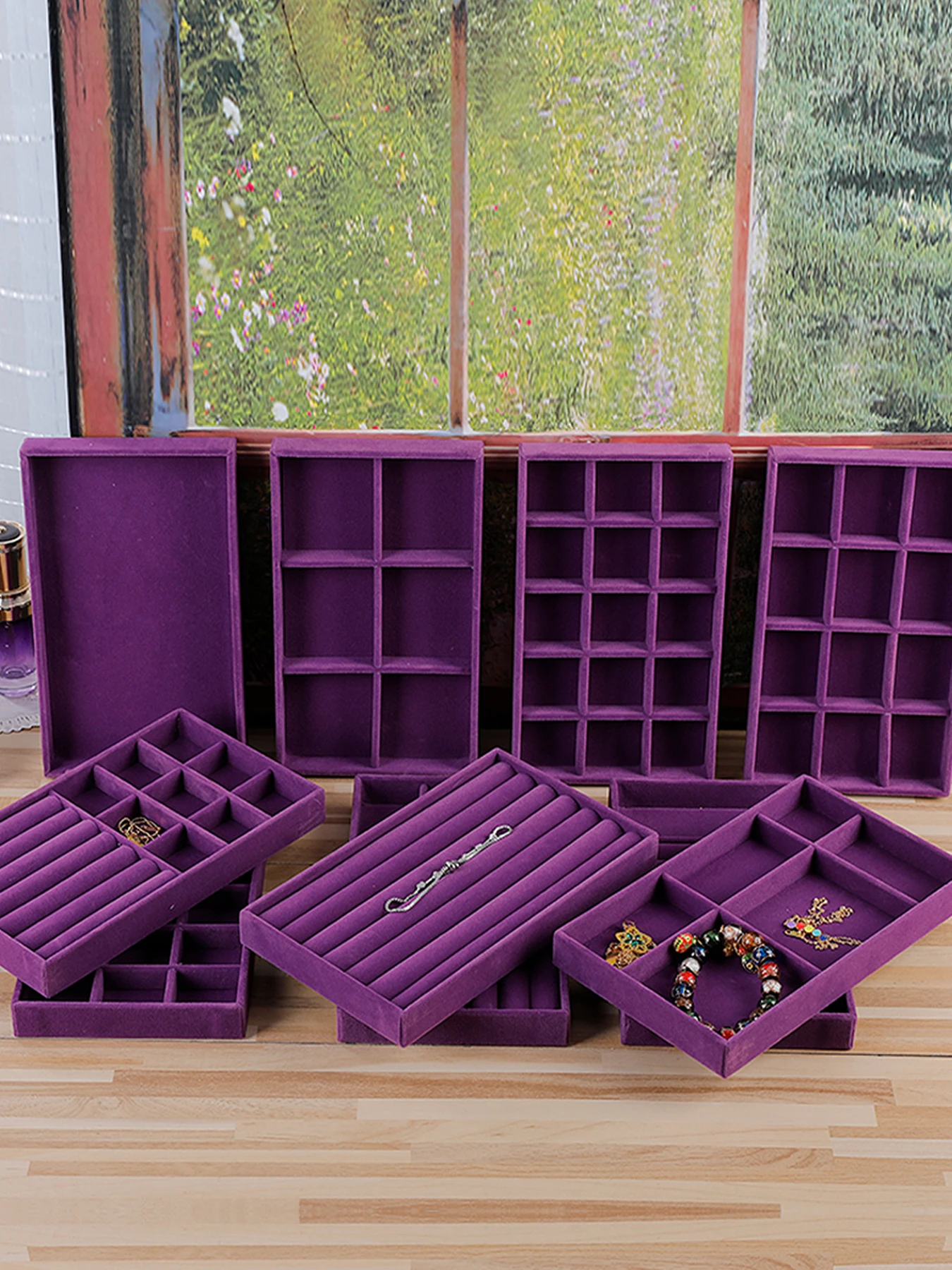 1PC, Flocking Jewelry Box Jewelry Tray, Color: Violet